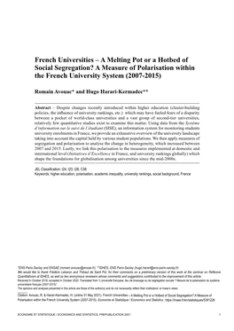 French Universities – a Melting Pot Or a Hotbed of Social Segregation? a Measure of Polarisation Within the French University System (2007‑2015)