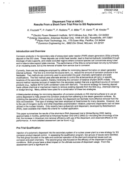 Dispersant Trial at ANO-2: Results from a Short-Term Trial Prior to SG Replacement