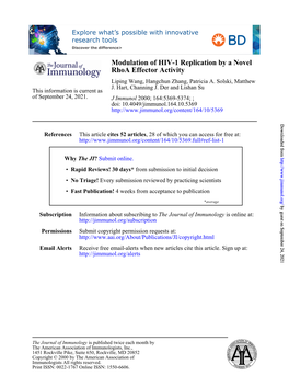 Rhoa Effector Activity Modulation of HIV-1 Replication by a Novel