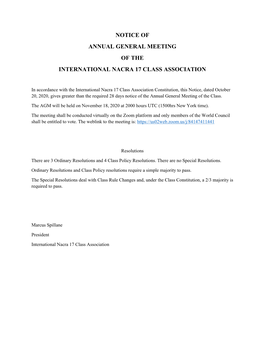 Notice of Annual General Meeting of the International Nacra 17 Class Association