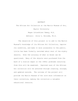 ABSTRACT the African Art Collection at the Martin Museum of Art, Baylor