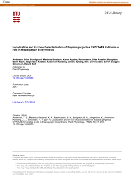 Localization and In-Vivo Characterization of Thapsia Garganica CYP76AE2 Indicates a Role in Thapsigargin Biosynthesis