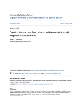 Coercion, Contract and Free Labor in the Nineteenth Century (A Response to Gunther Peck)