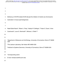 Deficiency of SYCP3-Related XLR3 Disrupts the Initiation of Meiotic Sex Chromosome