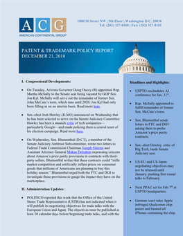 Patent & Trademark Policy Report December