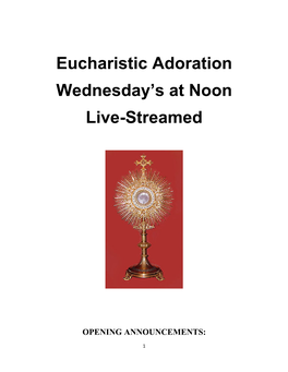 Eucharistic Adoration Wednesday's at Noon Live-Streamed