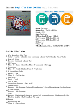 Erasure Pop! - the First 20 Hits Mp3, Flac, Wma