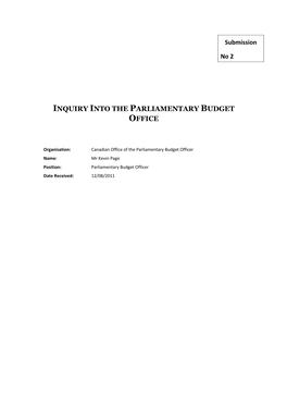 No. 2 Canadian Office of the Parliamentary Budget Officer
