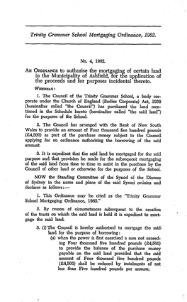 Trinity Grammar School Mortgaging Ordinance 1962