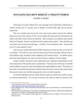 MANAGING SECURITY RISKS in a VIOLENT WORLD by Mark A