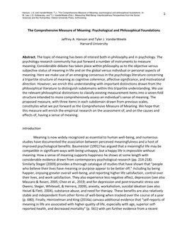 The Comprehensive Measure of Meaning: Psychological and Philosophical Foundations