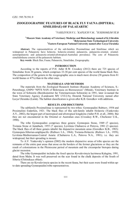 Zoogeographic Features of Black Fly Fauna (Diptera; Similiidae) of Palaeartic