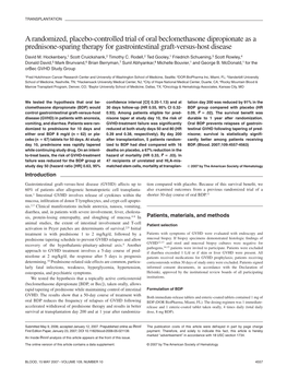 A Randomized, Placebo-Controlled Trial of Oral Beclomethasone Dipropionate As a Prednisone-Sparing Therapy for Gastrointestinal Graft-Versus-Host Disease