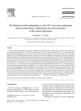 The Holocene Paleoearthquakes on the 1915 Avezzano Earthquake Faults (Central Italy): Implications for Active Tectonics in the Central Apennines