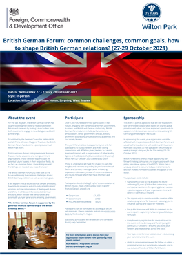 British German Forum: Common Challenges, Common Goals, How to Shape British German Relations? (27-29 October 2021)