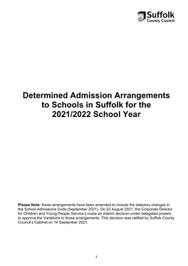 Determined Admission Arrangements for 2021/2022