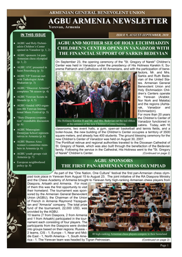 AGBU Armenia Newsletter (August-September, 2010)