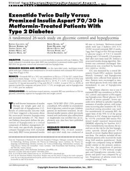 Exenatide Twice Daily Versus Premixed Insulin Aspart 70/30 In