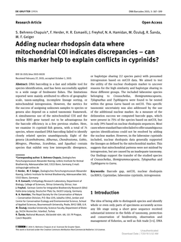 Adding Nuclear Rhodopsin Data Where Mitochondrial COI Indicates Discrepancies – Can This Marker Help to Explain Conflicts in Cyprinids?