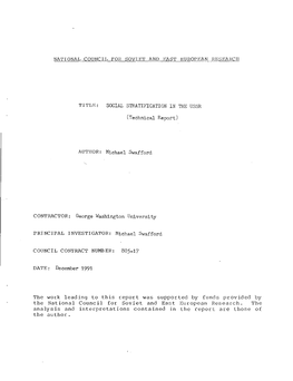 Social Stratification in the USSR (Technical Report)