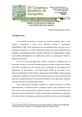 ACUMULAÇÃO FLEXÍVEL E OS EFEITOS SOBRE a PRODUÇÃO DO ESPAÇO URBANO: O Caso De Pedra Branca Do Amapari