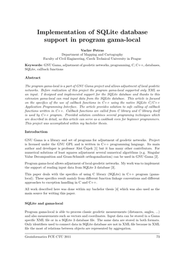 Implementation of Sqlite Database Support in Program Gama-Local