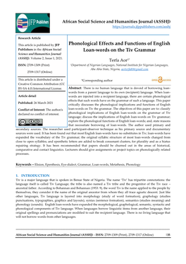 Phonological Effects and Functions of English Loan-Words on the Tiv