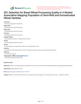 QTL Detection for Bread Wheat Processing Quality in a Nested Association Mapping Population of Semi-Wild and Domesticated Wheat Varieties