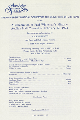 A Celebration of Paul Whiteman's Historic Aeolian Hall Concert of February 12, 1924