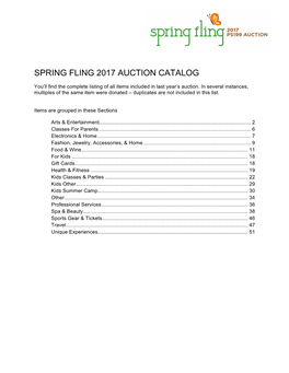 Spring Fling 2017 Auction Catalog