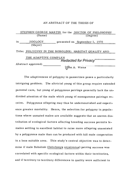 Polygany in the Bobolink: Habitat Quality and the Adaptive Complex