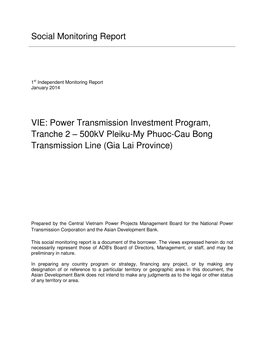 Power Transmission Investment Program, Tranche 2 – 500Kv Pleiku-My Phuoc-Cau Bong Transmission Line (Gia Lai Province)