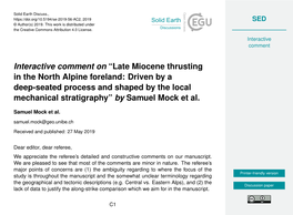 Late Miocene Thrusting in the North Alpine Foreland: Driven by a Deep-Seated Process and Shaped by the Local Mechanical Stratigraphy” by Samuel Mock Et Al