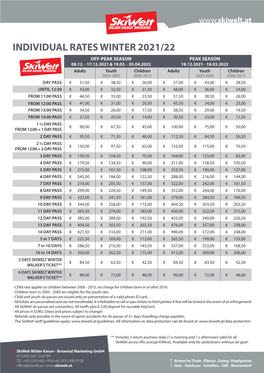 Individual Rates Winter 2021/22 Off-Peak Season Peak Season 08.12