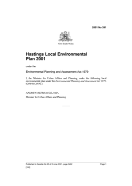 Hastings Local Environmental Plan 2001 Under the Environmental Planning and Assessment Act 1979