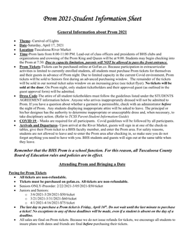 Prom 2021-Student Information Sheet