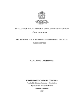 La Televisión Pública Regional En Colombia Como Servicio