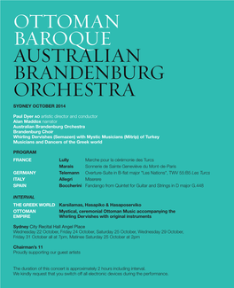 Ottoman Baroque AUSTRALIAN BRANDENBURG ORCHESTRA Sydney October 2014