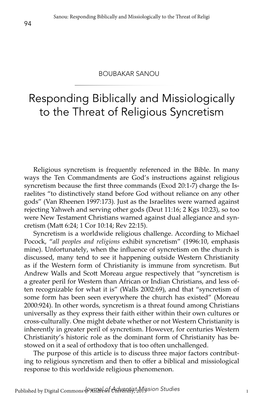 Responding Biblically and Missiologically to the Threat of Religious Syncretism