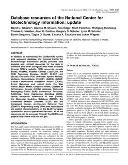 Database Resources of the National Center for Biotechnology Information: Update