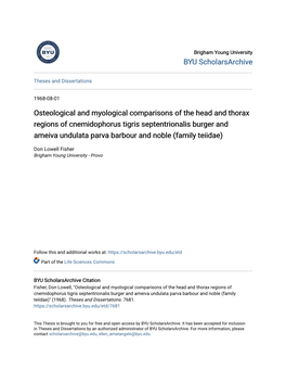 Osteological and Myological Comparisons of the Head and Thorax