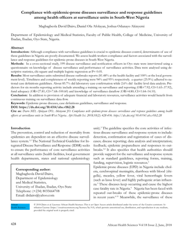 Compliance with Epidemic-Prone Diseases Surveillance and Response Guidelines Among Health Officers at Surveillance Units in South-West Nigeria