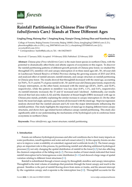 Rainfall Partitioning in Chinese Pine (Pinus Tabuliformis Carr.) Stands at Three Diﬀerent Ages