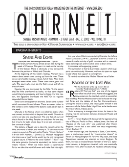 The Ohr Somayach Torah Magazine on the Internet • O H R N E T Shabbat Parshat Miketz - Chanuka • 2 Tevet 5763 • Dec