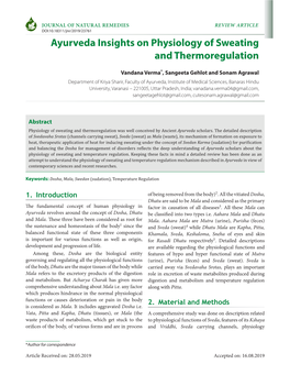 Ayurveda Insights on Physiology of Sweating and Thermoregulation