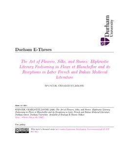 The Art of Flowers, Silks, and Stones: Ekphrastic Literary Fashioning in Floire Et Blanche Or and Its Receptions in Later French and Italian Medieval Literature