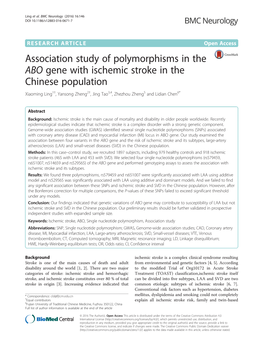Association Study of Polymorphisms in the ABO Gene with Ischemic Stroke