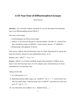 A 50 -Year View of Diffeomorphism Groups