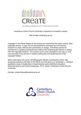 Canterbury Christ Church University's Repository of Research Outputs Http