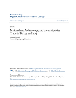 Nationalism, Archaeology, and the Antiquities Trade in Turkey and Iraq Miranda Pettengill Macalester College, Mbpettengill@Gmail.Com